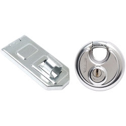 Sterling Heavy Security Disc Padlock & 120mm Disc Padlock Specific Hasp & Staple Solution Pack