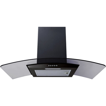 Prima PRCGH013 90cm Curved Glass Chimney Hood - Black