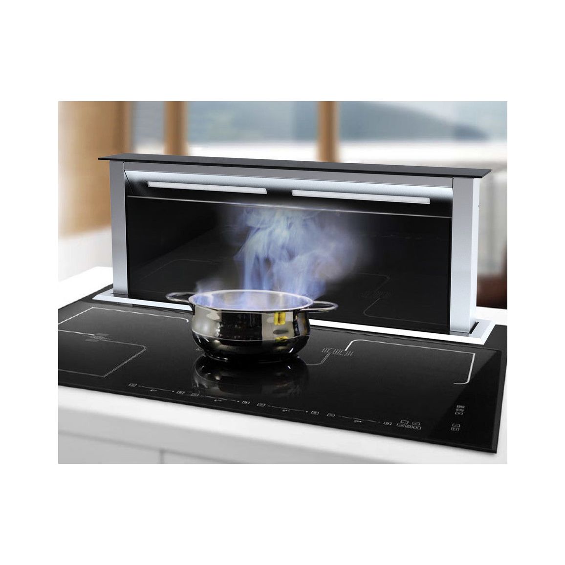 Prima+ PRDE0004 88cm Downdraft Extractor - Black Glass