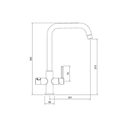 Abode Prothia 3 IN 1 Quad Spout Slimline Monobloc Tap - Matt Black