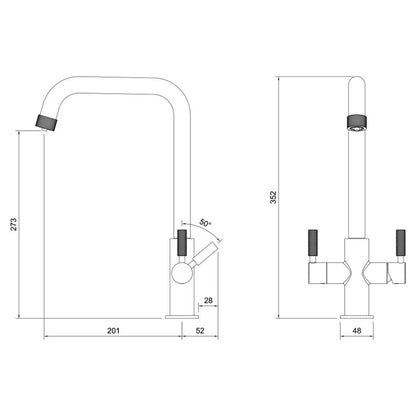 Abode Industria 3 IN 1 Monobloc Tap - Matt Black & Antique Brass