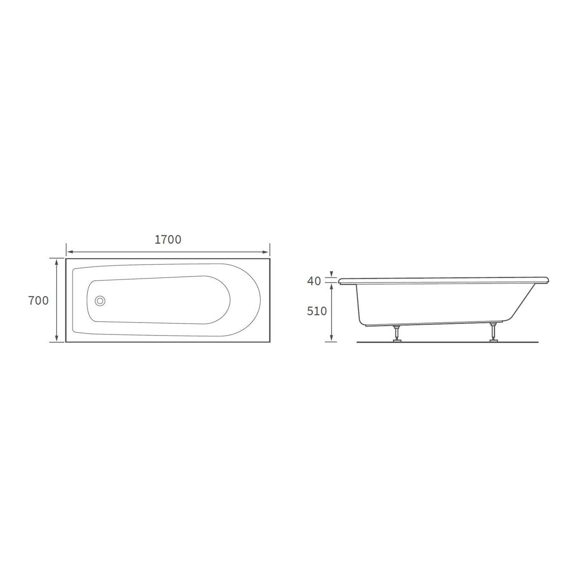 Tana D Shape Single End 1700x700x550mm 2TH Bath w/Legs