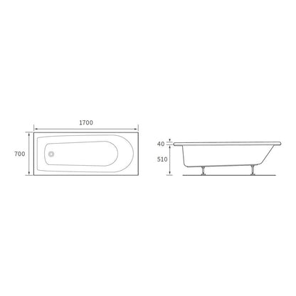 Tana D Shape Single End 1700x700x550mm 2ème baignoire avec pieds