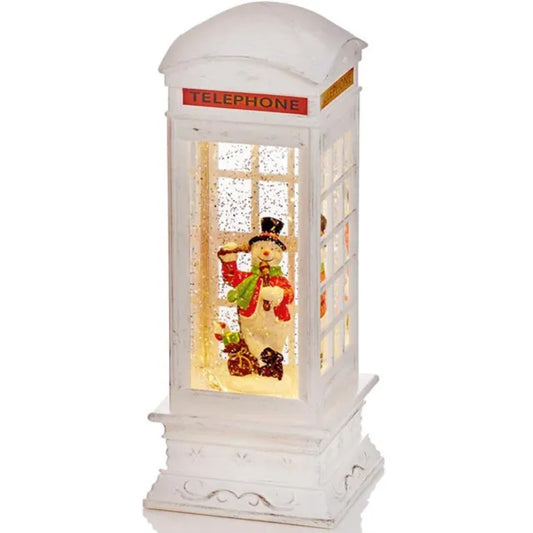 Battery Operated Christmas Telephone Box Glitter Water Spinner with White LEDs - 27cm