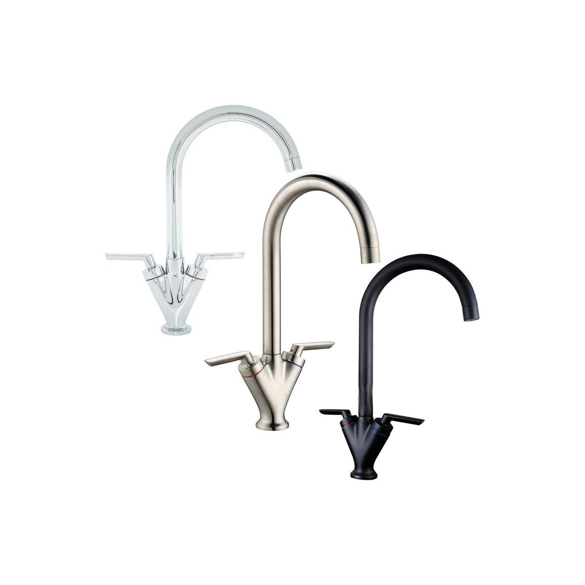 Prima V Shape Dual Lever Mixer Tap - Brushed Steel