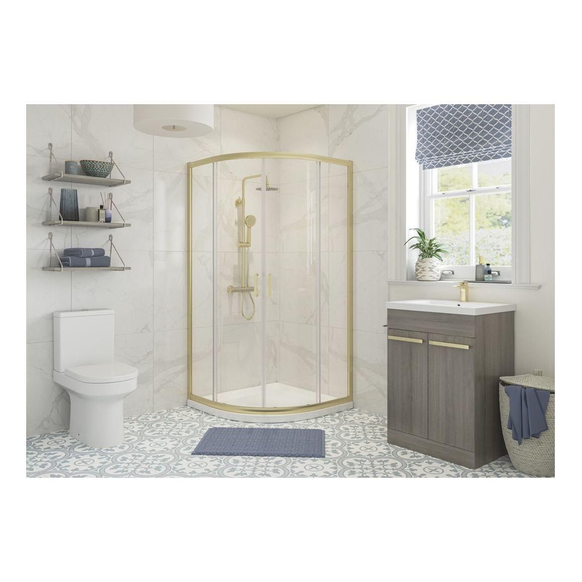 Bayport 900mm 2 Door Quadrant - Brushed Brass