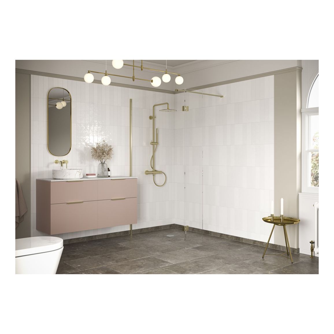 Montague 800mm Wetroom Panel & Support Bar - Brushed Brass