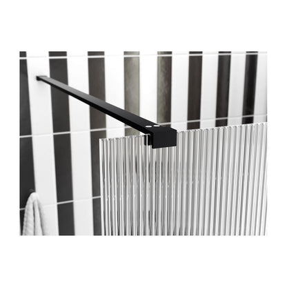 Montague 900mm Fluted Wetroom Panel & Support Bar - Black