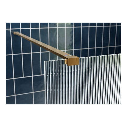 Montague 800mm Fluted Wetroom Panel & Support Bar - Brushed Brass