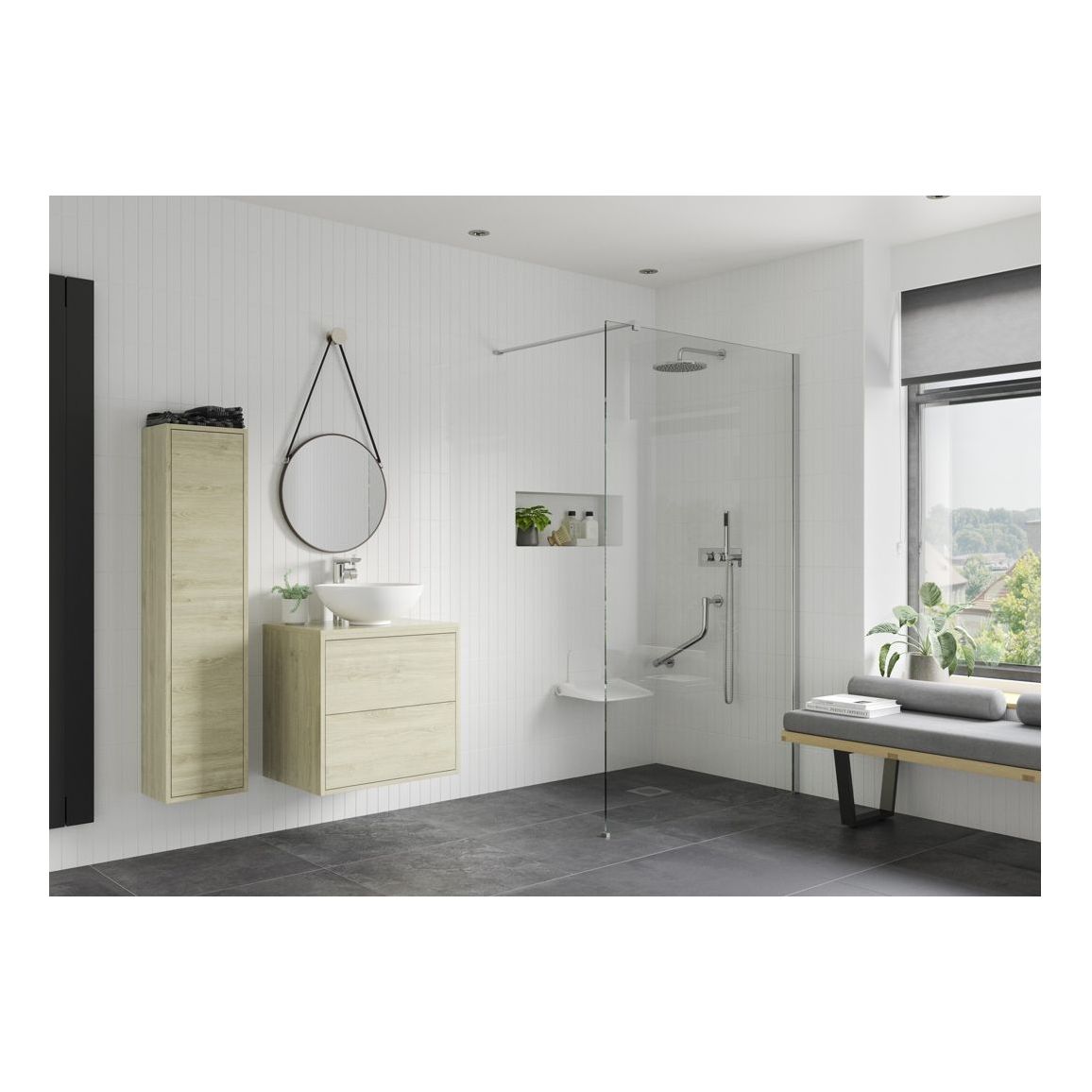 Montague 700mm Wetroom Panel & Floor-to-Ceiling Pole - Chrome