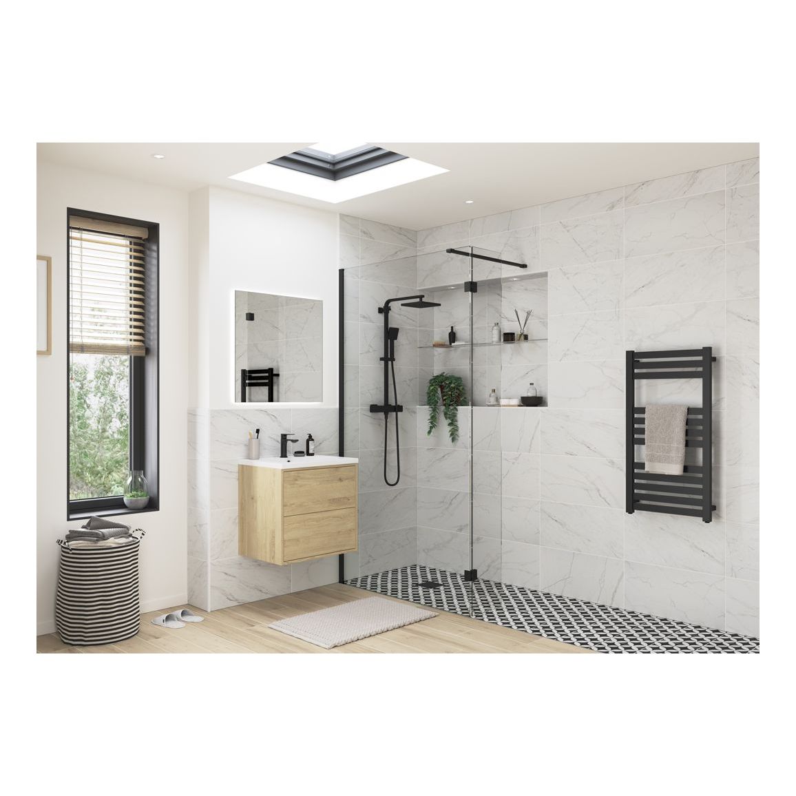 Montague 900mm Wetroom Panel & Support Bar - Black