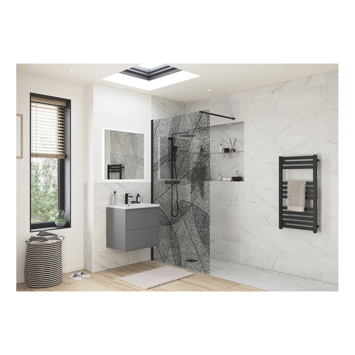 Montague 1200mm Leaf Design Wetroom Panel - Black