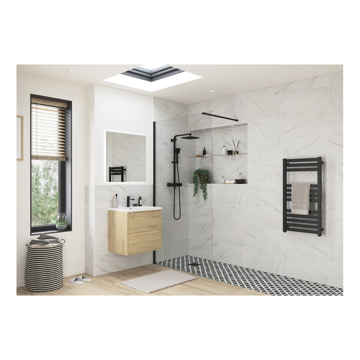 Montague 1400mm Wetroom Panel & Support Bar - Black