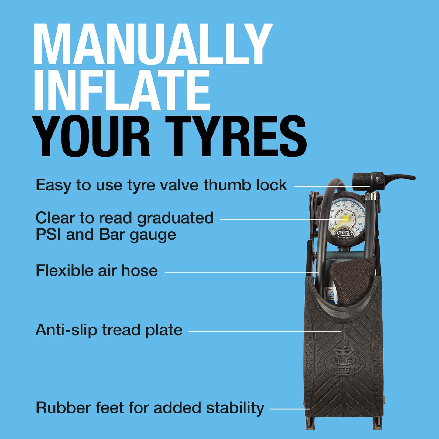 Ring Single Barrel Footpump