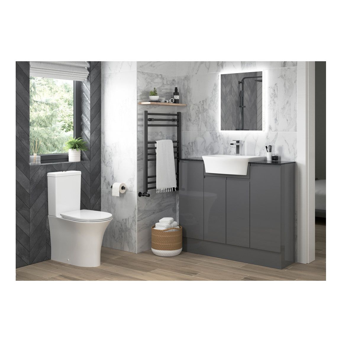 Abana Rimless Close Coupled Open Back WC & Soft Close Seat