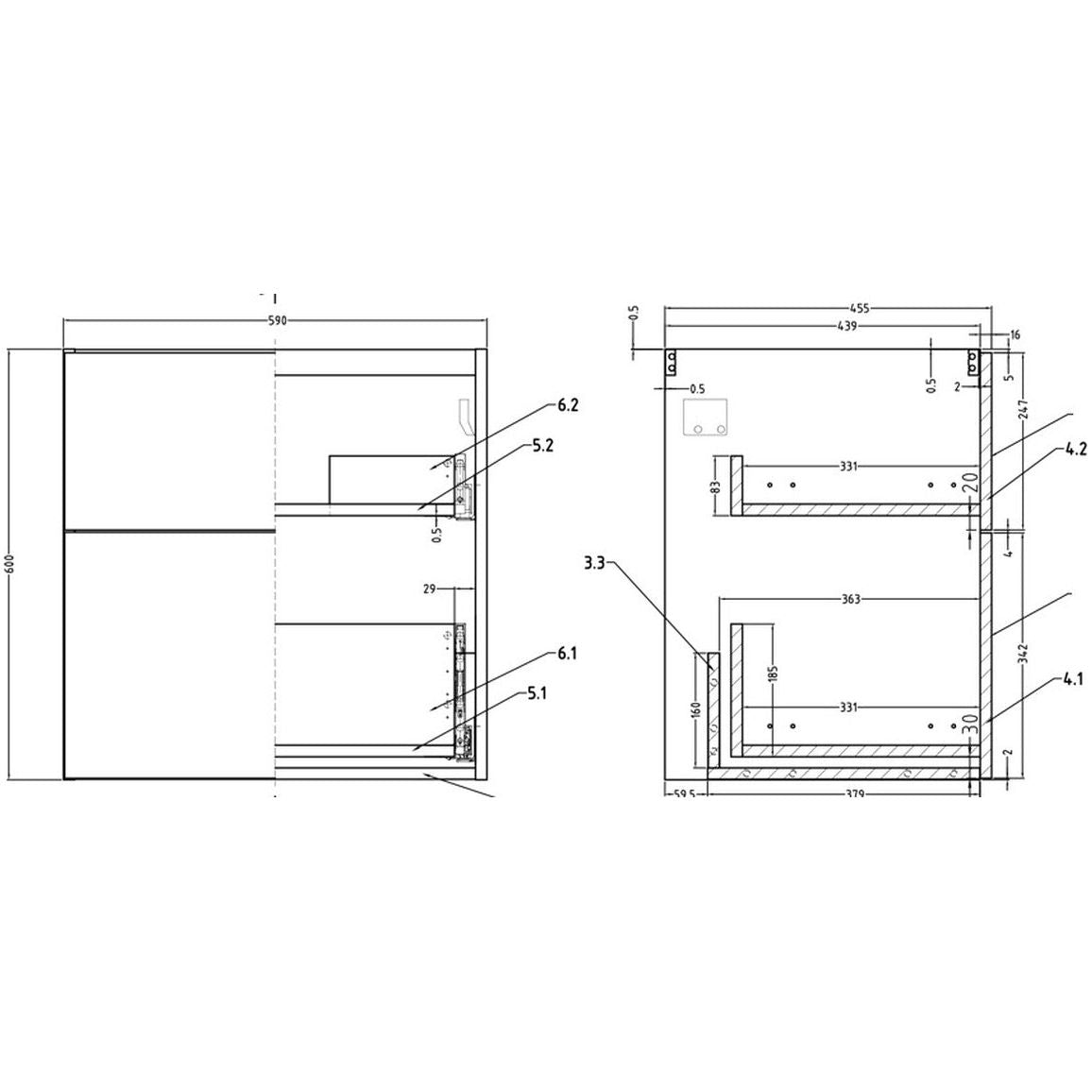 Mueble de lavabo y lavabo Glen de 610 mm suspendido con 2 cajones - Latte mate