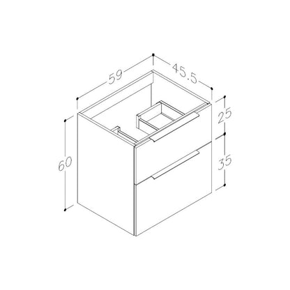 Meuble Lavabo Mural à 2 Tiroirs Glen 590 mm (Sans Plan) - Latte Mat