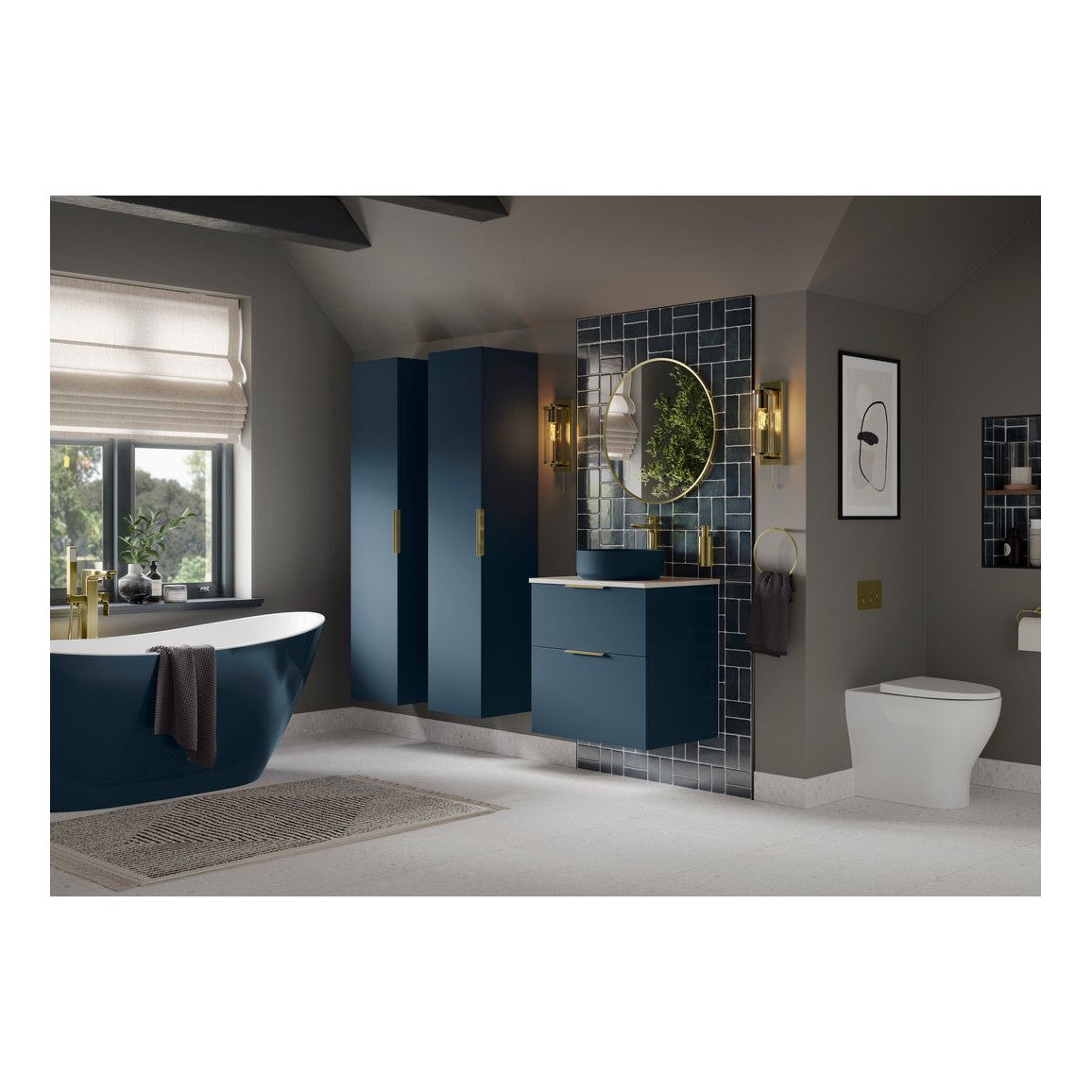 Mueble de lavabo y lavabo Glen de 815 mm suspendido con 2 cajones - Azul profundo mate