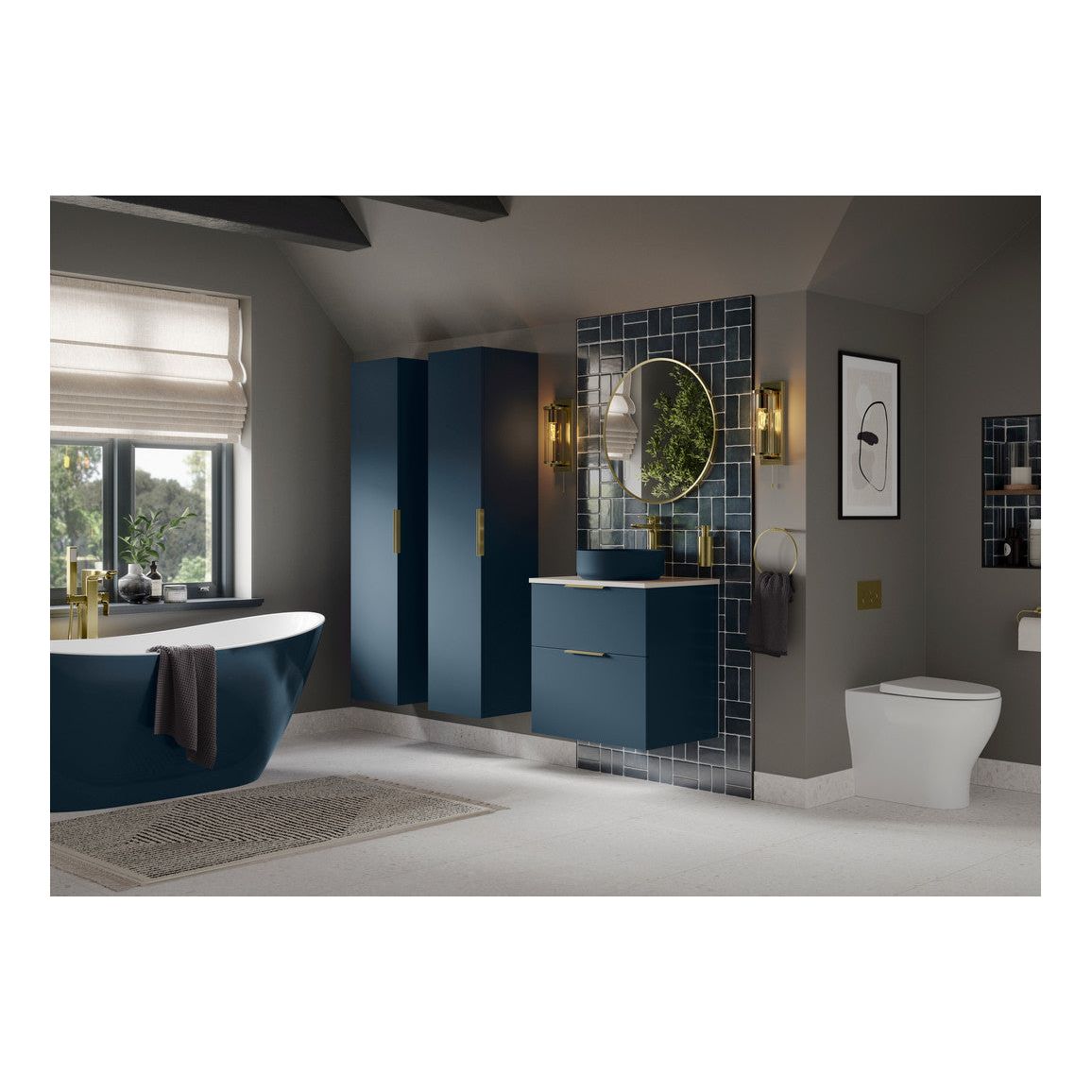 Mueble de lavabo suspendido con 2 cajones y 790 mm Glen (sin parte superior) - Azul profundo mate