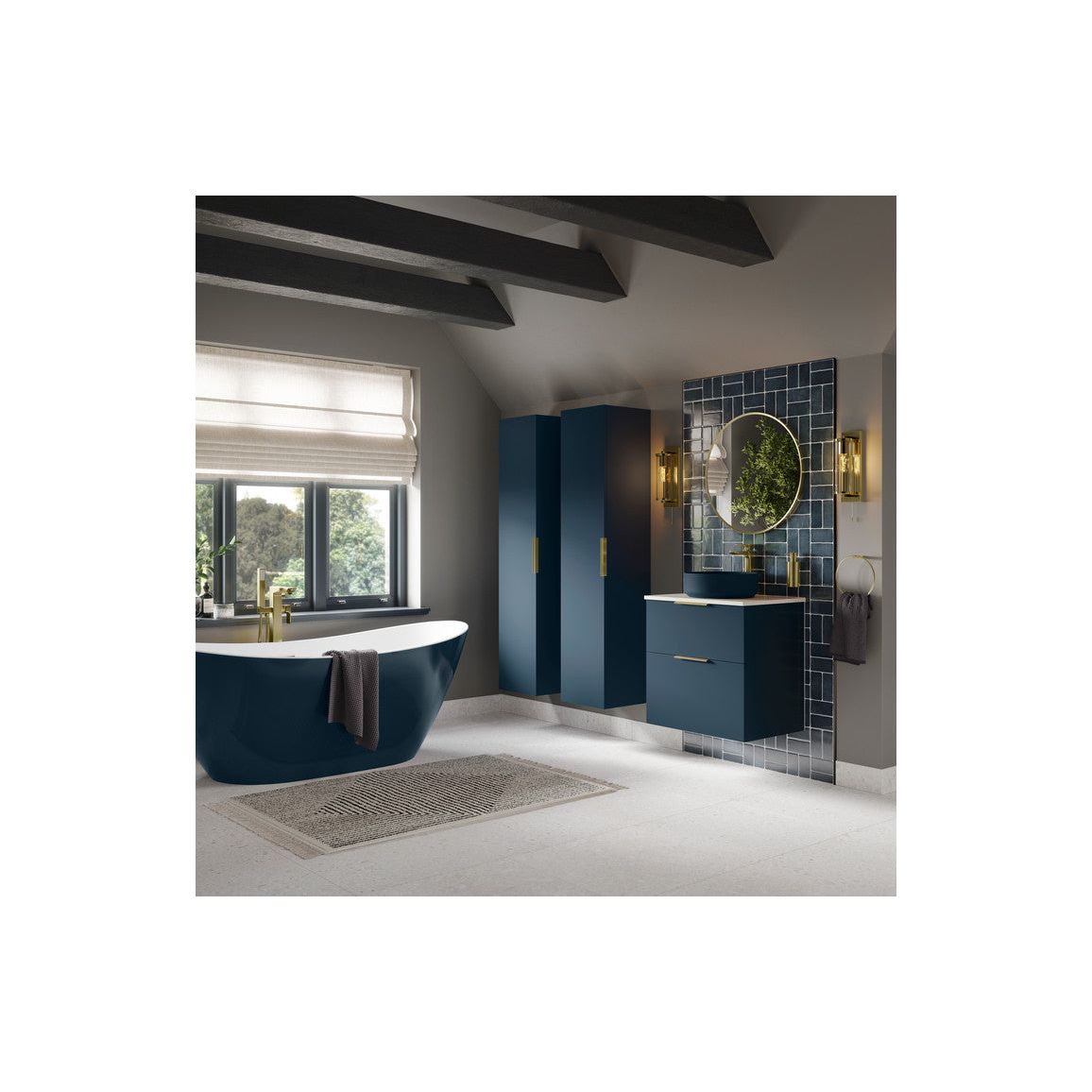 Meuble Lavabo et Vasque Mural à 2 Tiroirs Glen 815 mm - Bleu Profond Mat