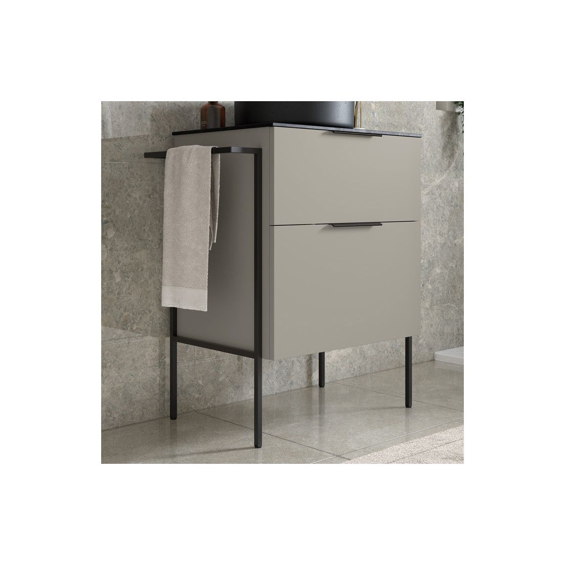 Meuble Lavabo Glen 590 mm à Poser au Sol à 2 Portes (Sans Plan) - Latte Mat