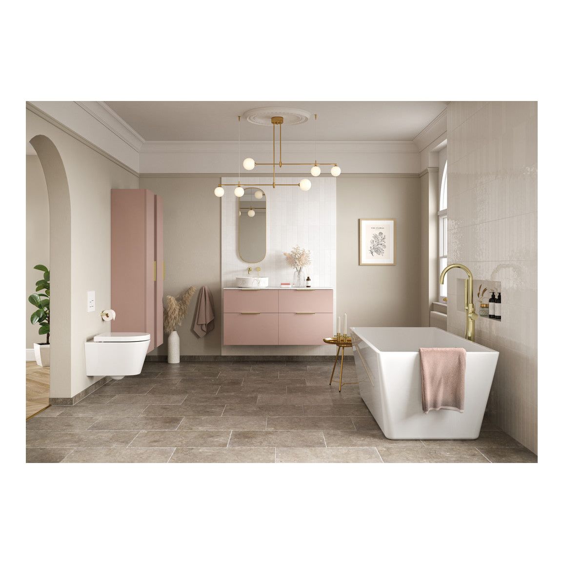 Mueble para lavabo de suelo con 4 puertas Glen, 1180 mm (sin parte superior), rosa antiguo mate