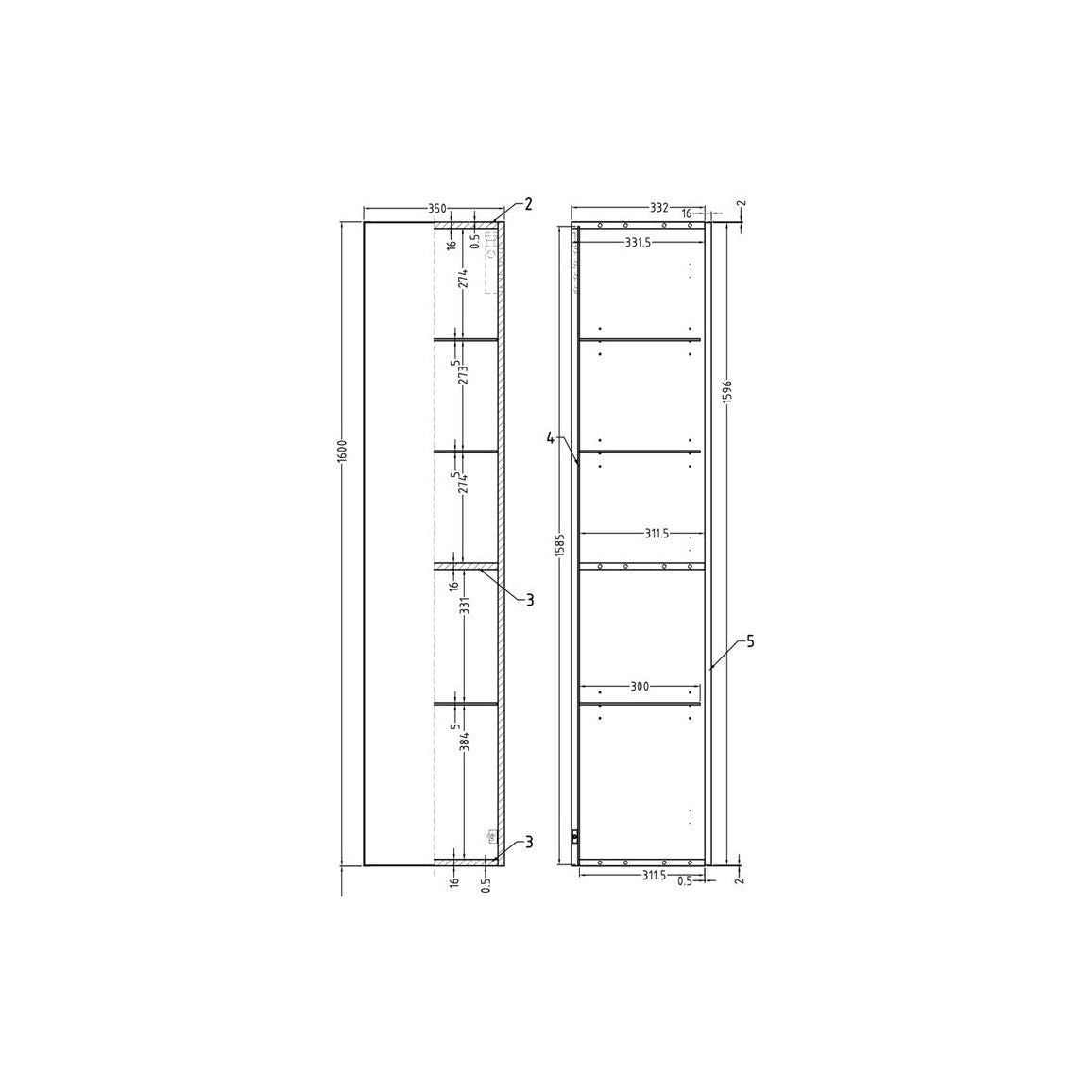 Colonne murale 1 porte Glen 350 mm - Latte mat