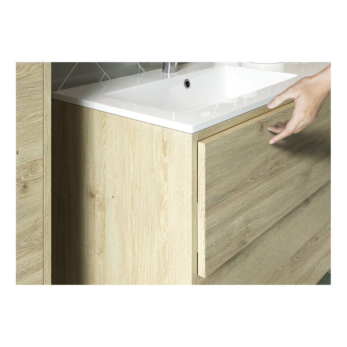 Frontage 900mm 2 Drawer Wall Hung Basin Unit (No Top) - Havana Oak