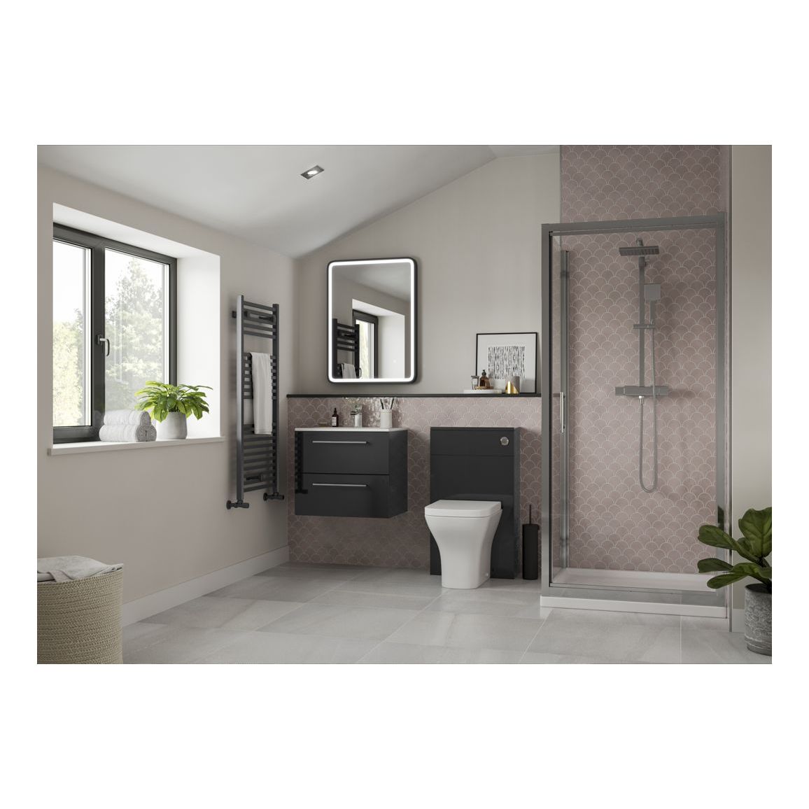 Bateba 510mm Floor Standing 2 Door Basin Unit & Basin - Anthracite Gloss