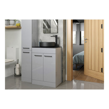 Grove 350mm Floor Standing 2 Door Tall Unit - Grey Gloss