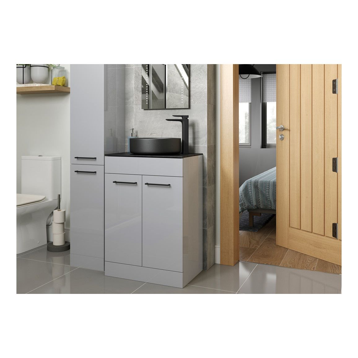 Bateba 610mm Wall Hung 2 Drawer Basin Unit & Basin - Grey Gloss