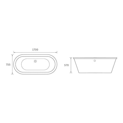 Rudolf Freestanding 1700x755x570mm 0TH Bath