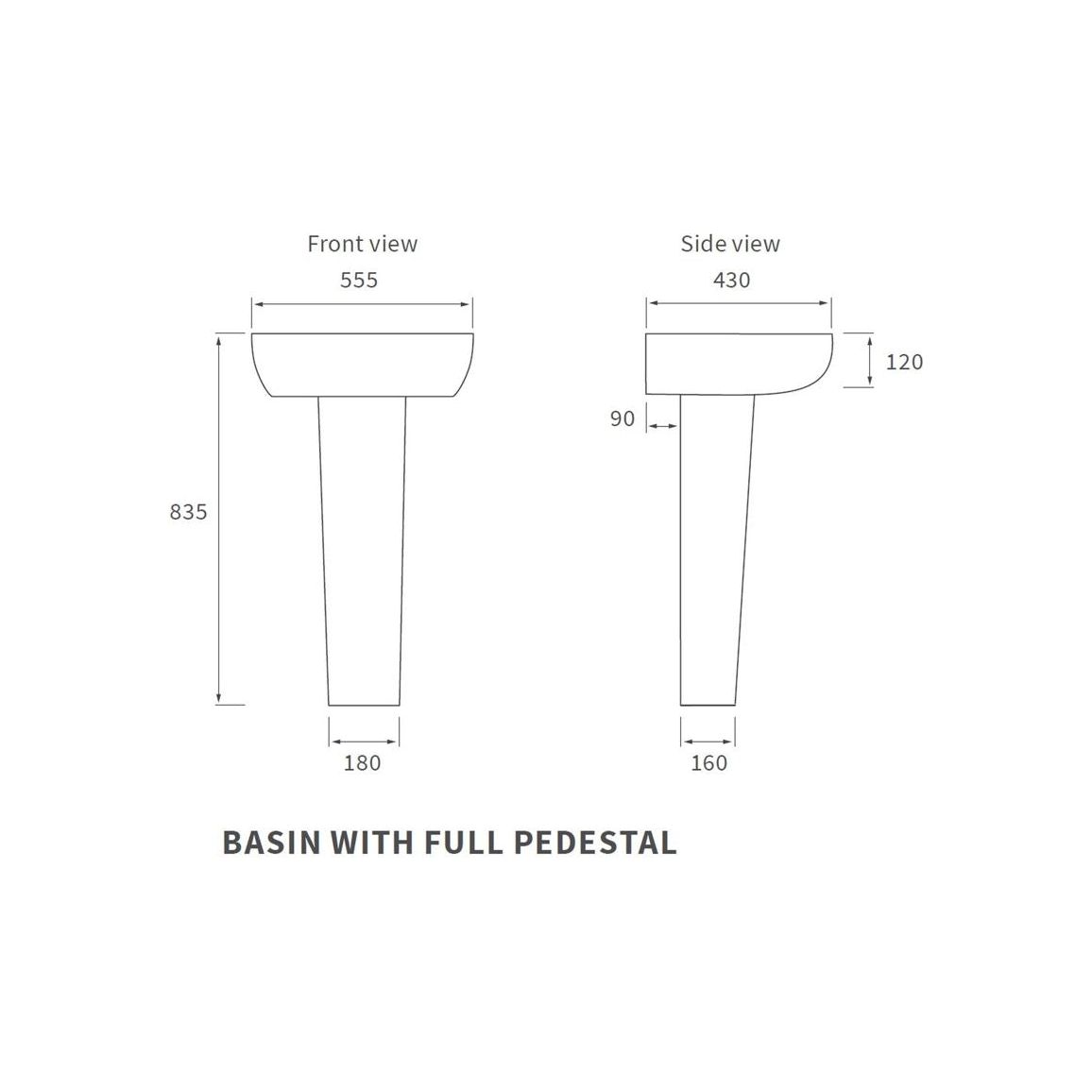 Banham 555x430mm 1TH Lavabo y pedestal completo