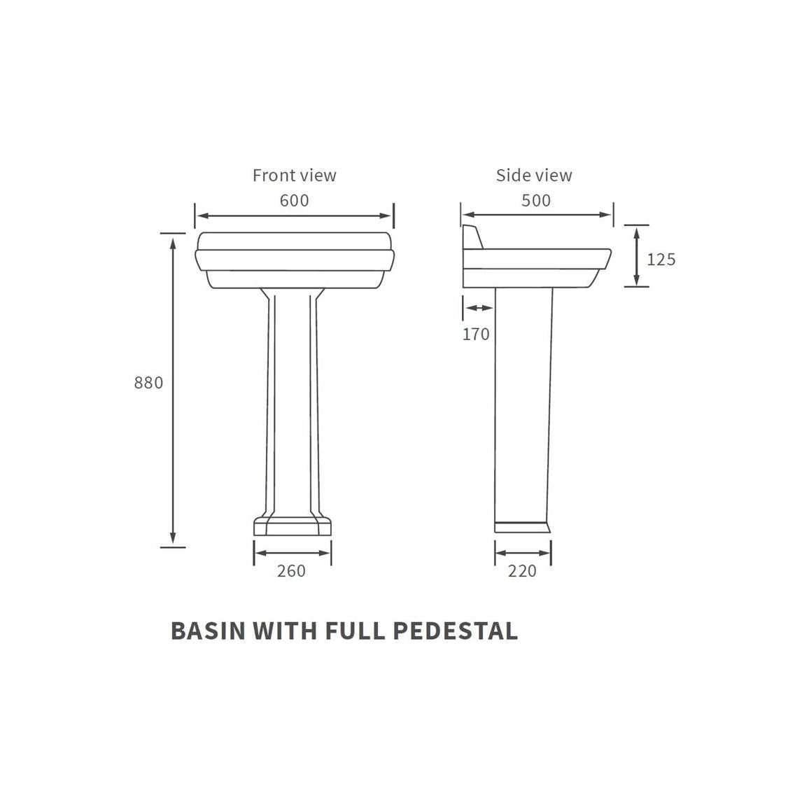 Bonny 600x500mm 1TH Basin & Full Pedestal