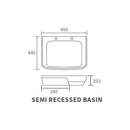 Bonny 495x445mm 2TH Semi Recessed Basin