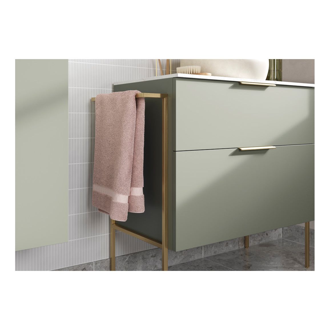 Glen 1180mm Wall Hung 4 Drawer Basin Unit (No Top) - Matt Olive Green