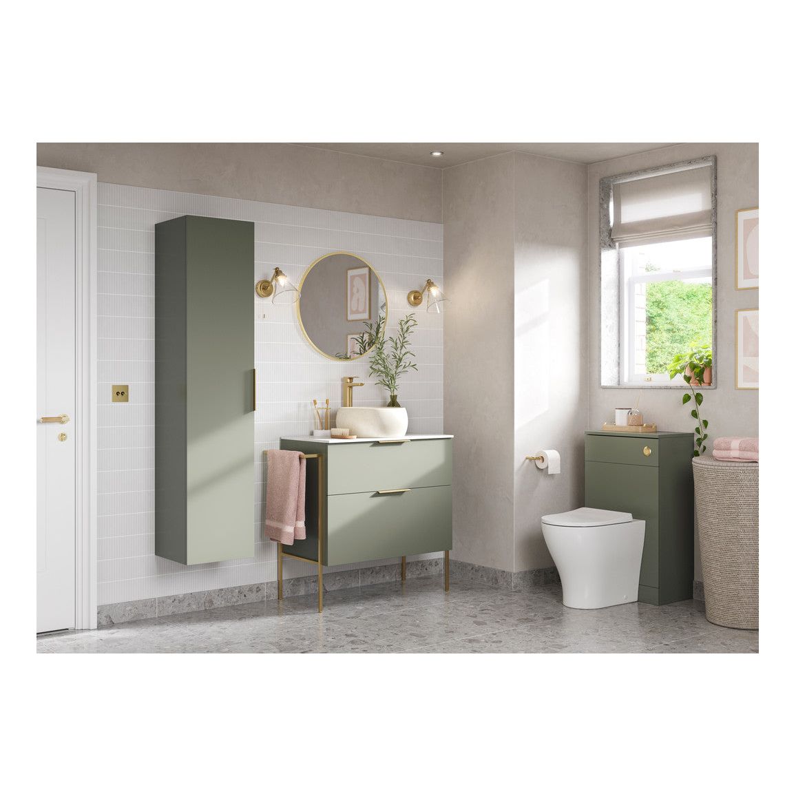 Mueble de lavabo y lavabo Glen de 610 mm suspendido con 2 cajones - Verde oliva mate