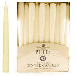 Price's Candles Tapered Dinner Candle Unwrapped 50 Pack
