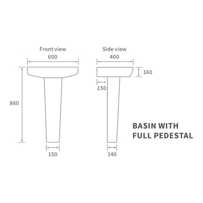 Henshaw 600x400mm 1TH Basin & Full Pedestal