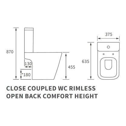 Henshaw Rimless Close Coupled Open Back Comfort Height WC & Soft Close Seat