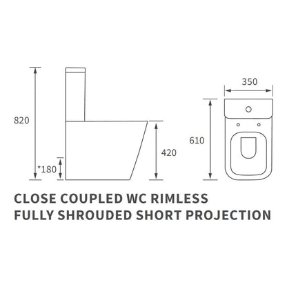 Henshaw Rimless Close Coupled Fully Shrouded Short Projection WC & Soft Close Seat