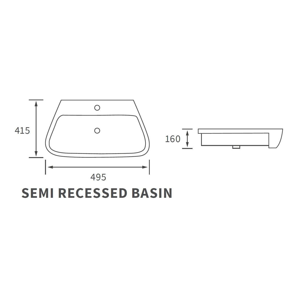 Henshaw 495x415mm 1TH Semi Recessed Basin