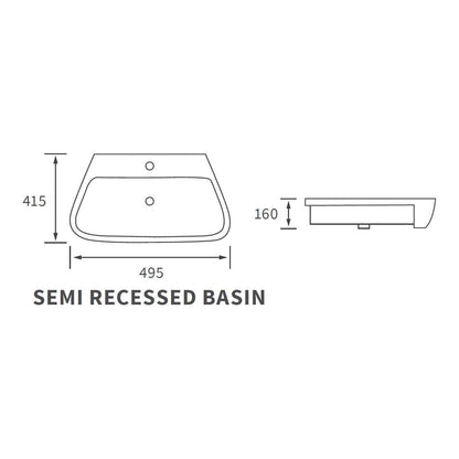 Henshaw 495x415mm 1TH Lavabo semi-encastré