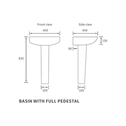 Opobo 450x400mm 1TH Basin & Full Pedestal