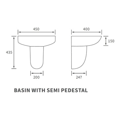 Opobo 450x400mm 1TH Lavabo et semi-piédestal