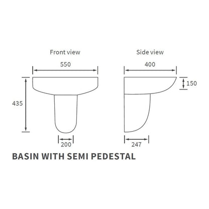 Opobo 550x400mm 1TH Basin & Semi Pedestal