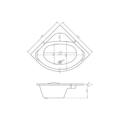 Yapa Standard 1350x1350x620mm 0TH Corner Bath w/Legs