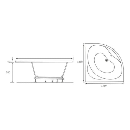 Yapa Standard 1350x1350x620mm 0TH Corner Bath w/Legs