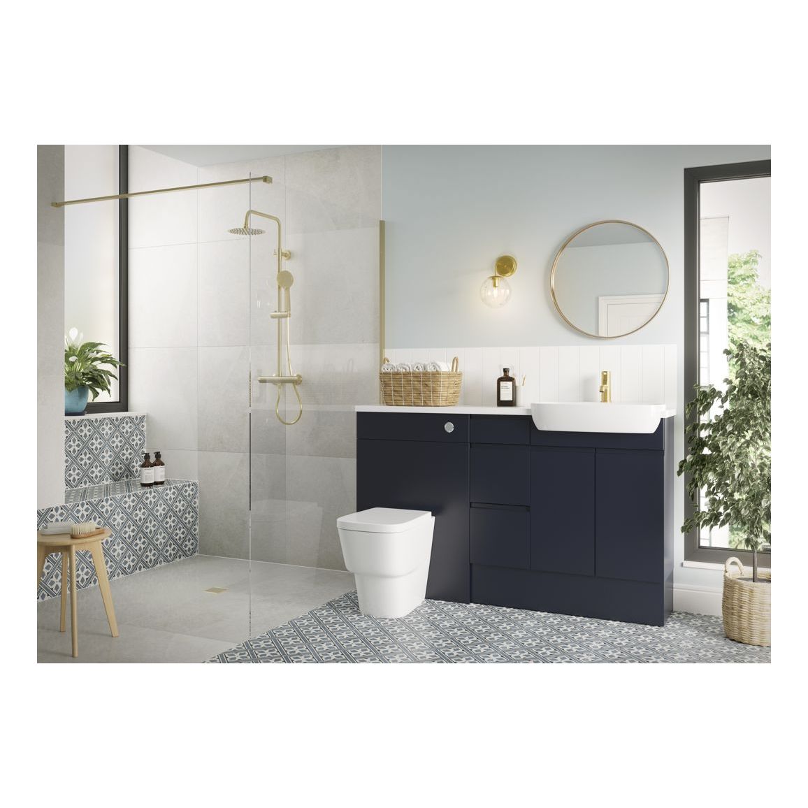 Pack Lavabo, WC et 3 tiroirs Garrett 1542 mm (RH) - Bleu Indigo Mat