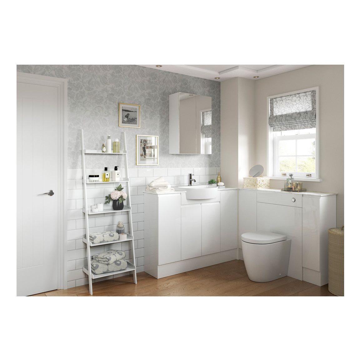 Pack lavabo, WC et 3 tiroirs Garrett 1542 mm (LH) - Blanc brillant